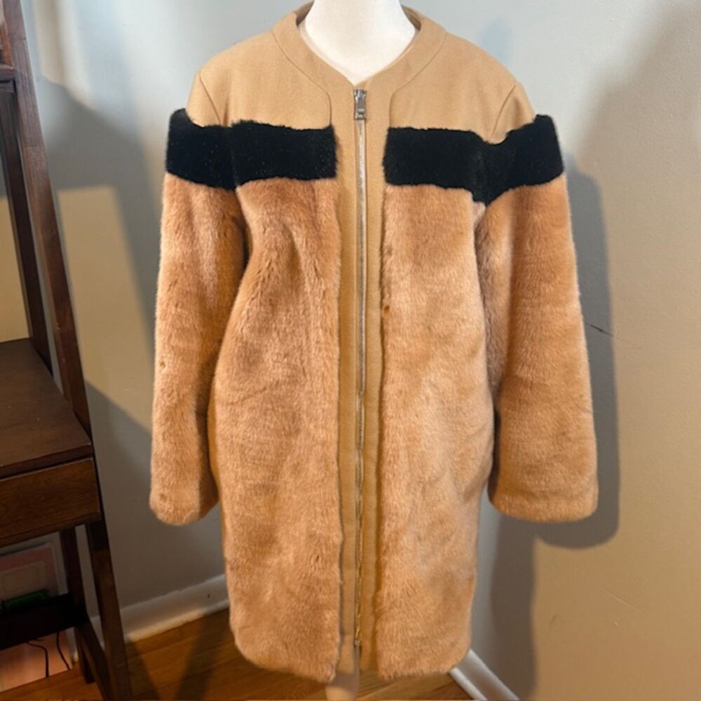 Vintage‎ Sonia Rykiel Faux Fur Coat Jacket Sz38 Beige Black Maximalism Old Money